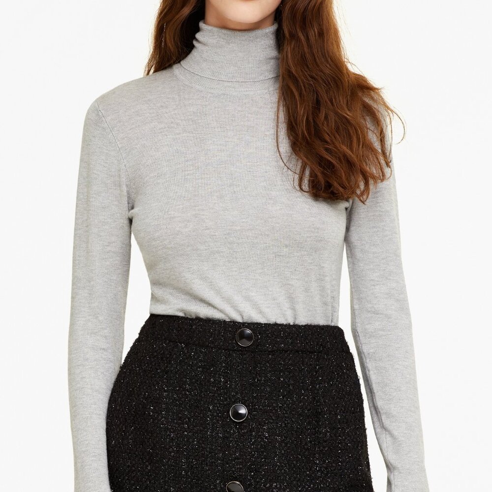 2/$20🛍OVS Italian Grey Fine Knit Turtleneck Sweater Slim Fit Viscose M
